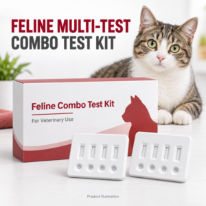 Illustration of feline combo test kit with cat and multi-channel test cassettes