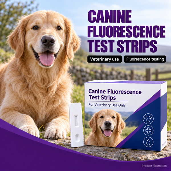 Canine fluorescence test kit illustration with dog