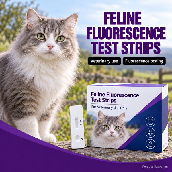 Feline fluorescence test kit illustration with cat