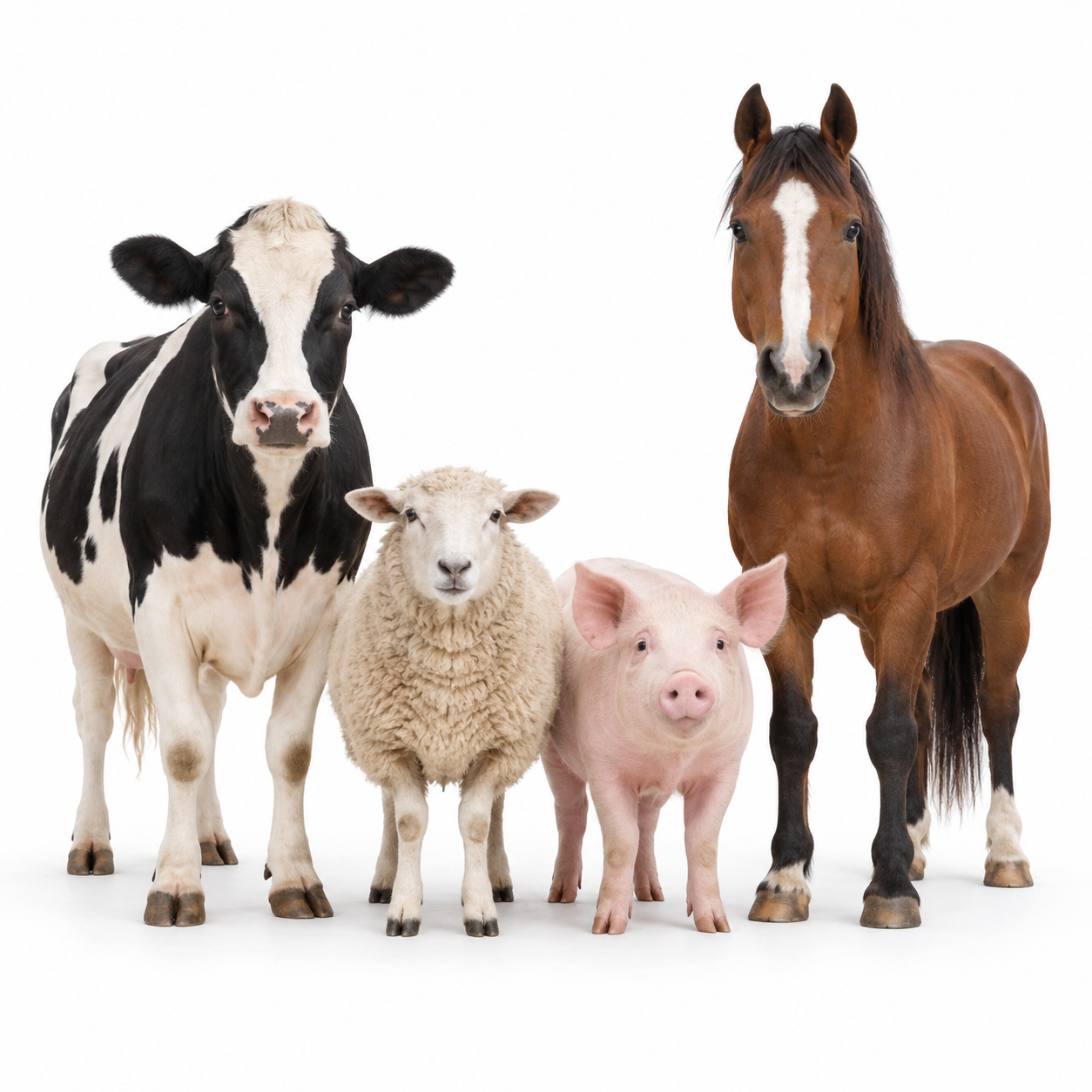 Cow, sheep, pig and horse