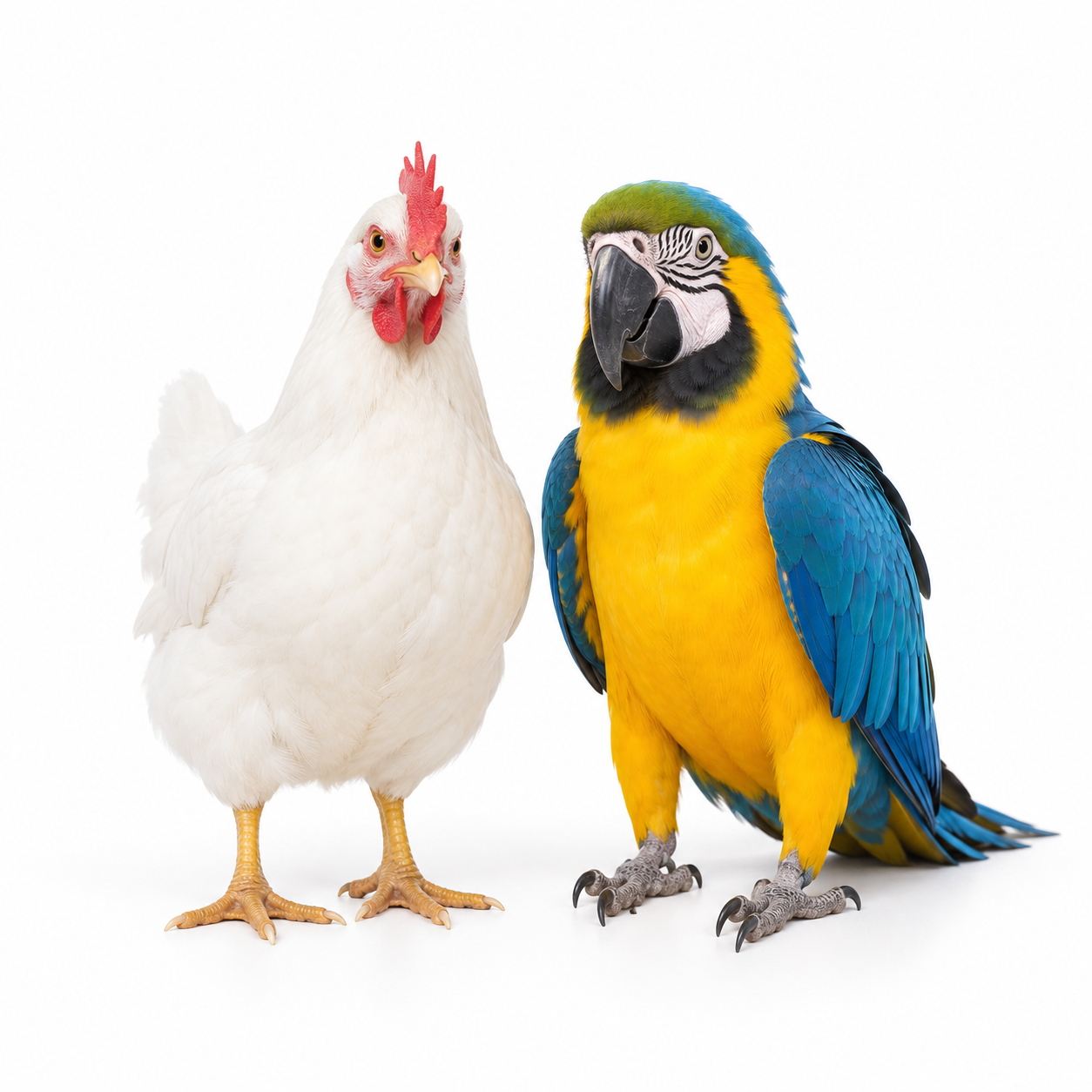 Chicken and parrot